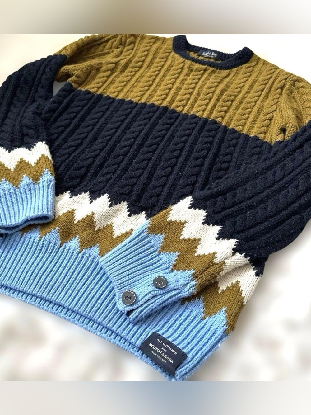 NWOT✨ SCOTCH & SODA • Cable Knit • Pullover Crewneck Sweater • MEDIUM LONG